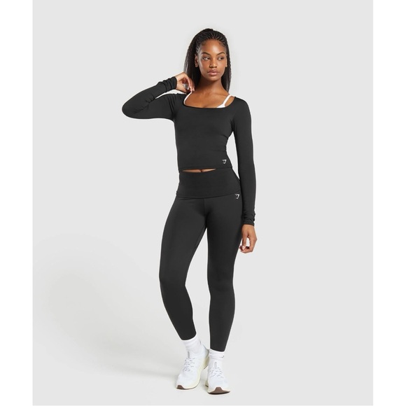 Gymshark Everyday Long Sleeve Midi Top and Everyday Fold-over Legging in Black - Picture 1 of 2